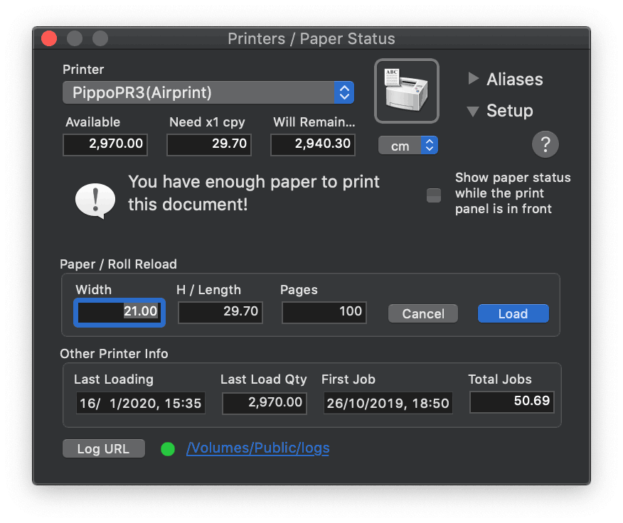 Printers'Printers / Paper Status'