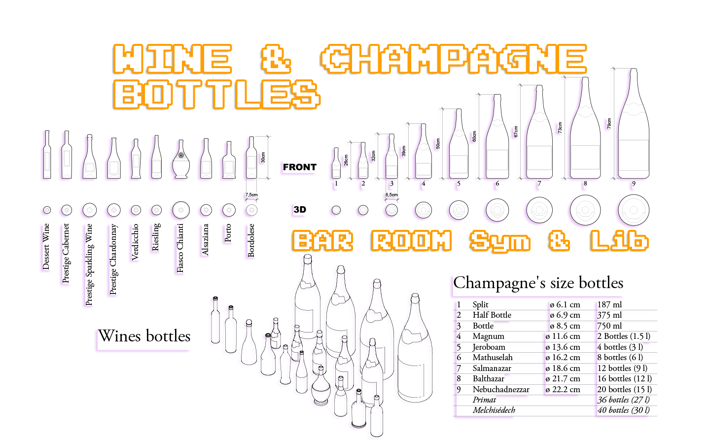 Bar room symbols and libraries: wine & Champagne bottles